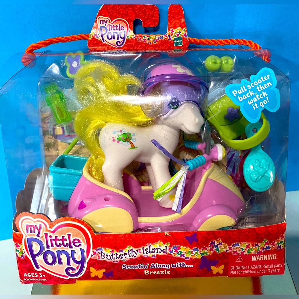 MY LITTLE PONY G3 NWT VTG 2004 BUTTERFLY ISLAND SCOOTIN ALONG WITH BREEZIE NEW
